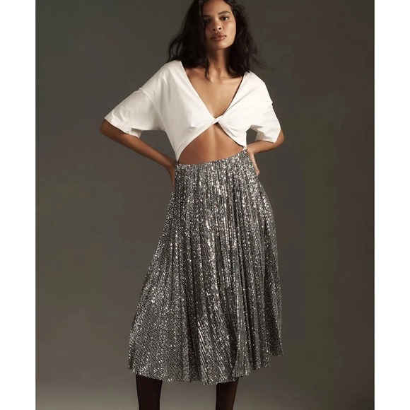 Delfi Collective Dresses & Skirts - DELFI COLLECTIVE‎ Anthropologie Womens White Top Black Sequin Midi Dress Small